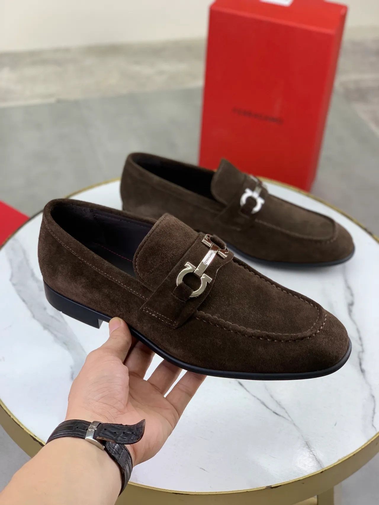 Salvatore Ferragamo Gancini Loafer Brown Suede Loafers