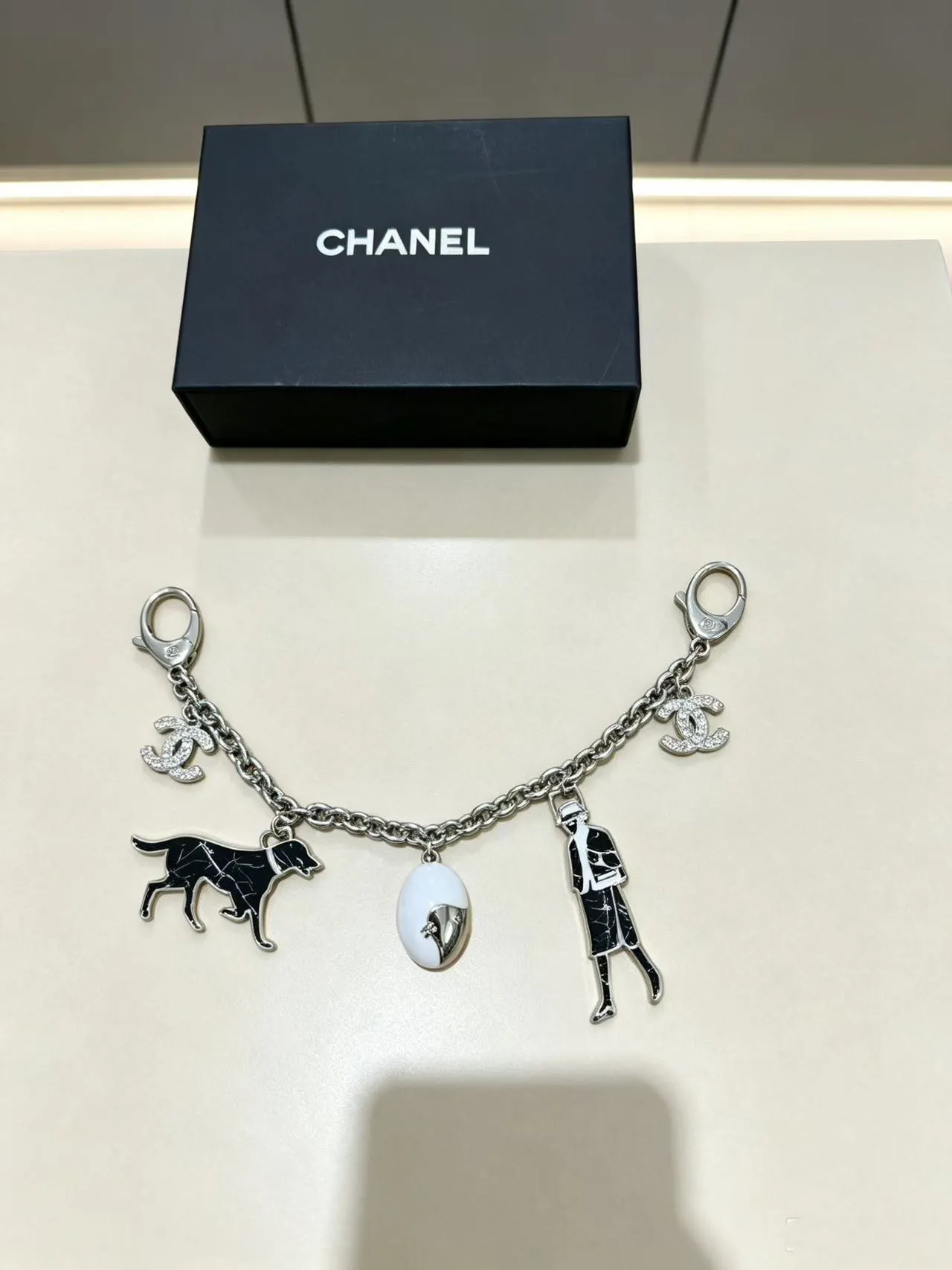 Chanel Charms Bag Charm Set Gold Tone Black White Pink Enamel Bracelets