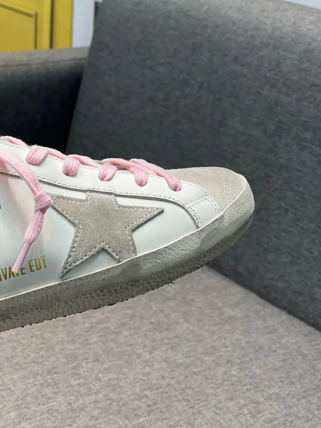 Golden Goose Super-Star Mule White Pink Distressed Leather Laces Lifestyle Sneakers