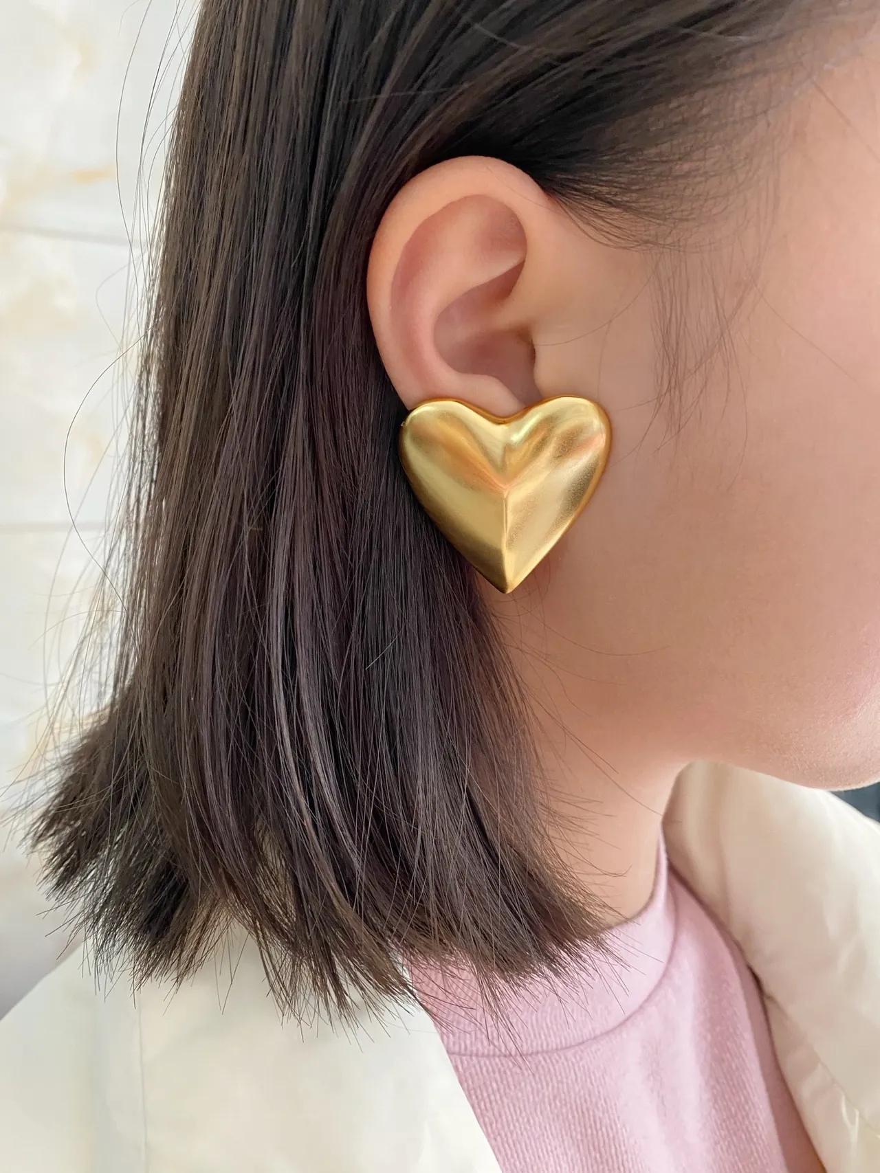 Saint Laurent Gold Sculpted Heart Metallic Earrings