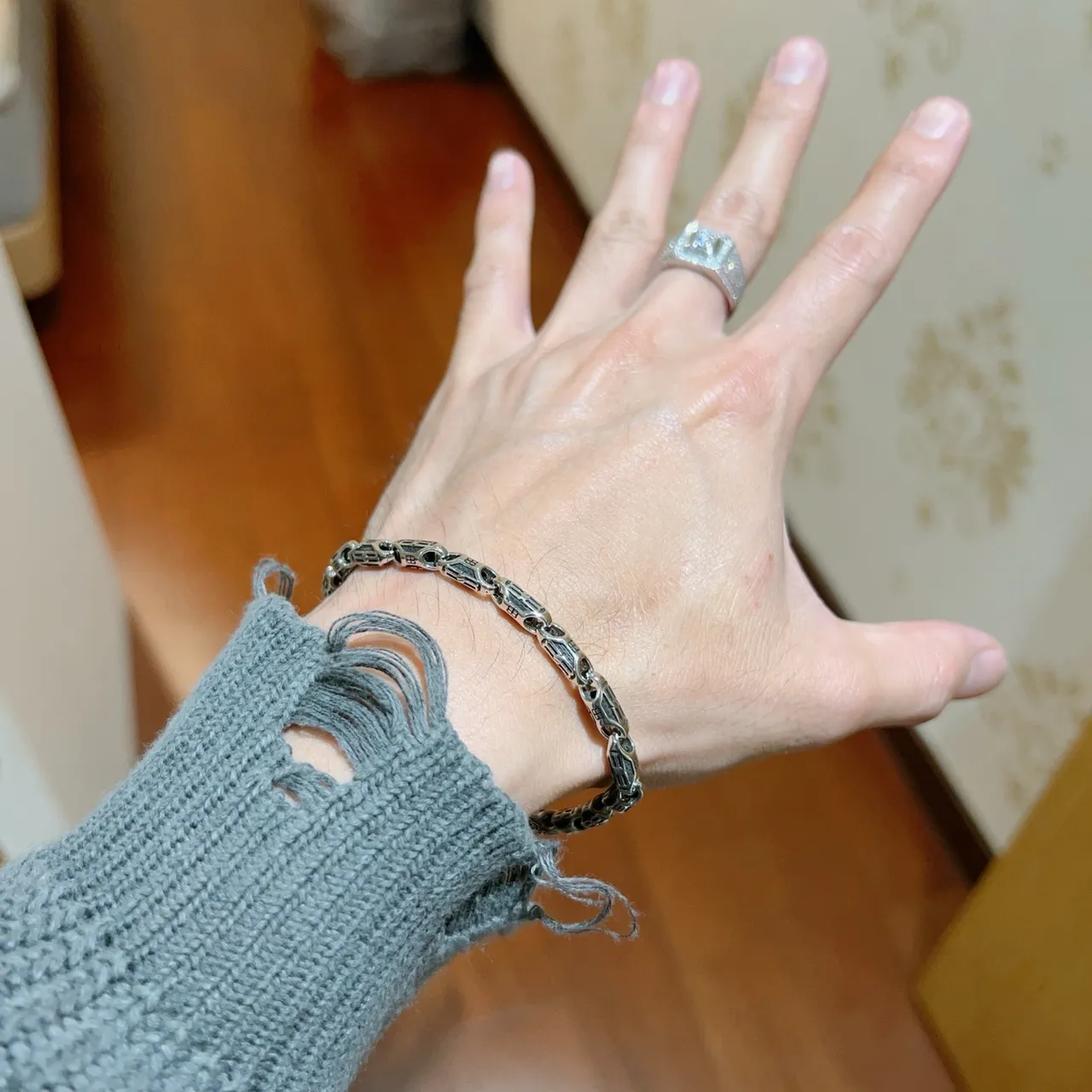 Balenciaga Monogrammed Chain-Link Two-Tone Silver Bracelet