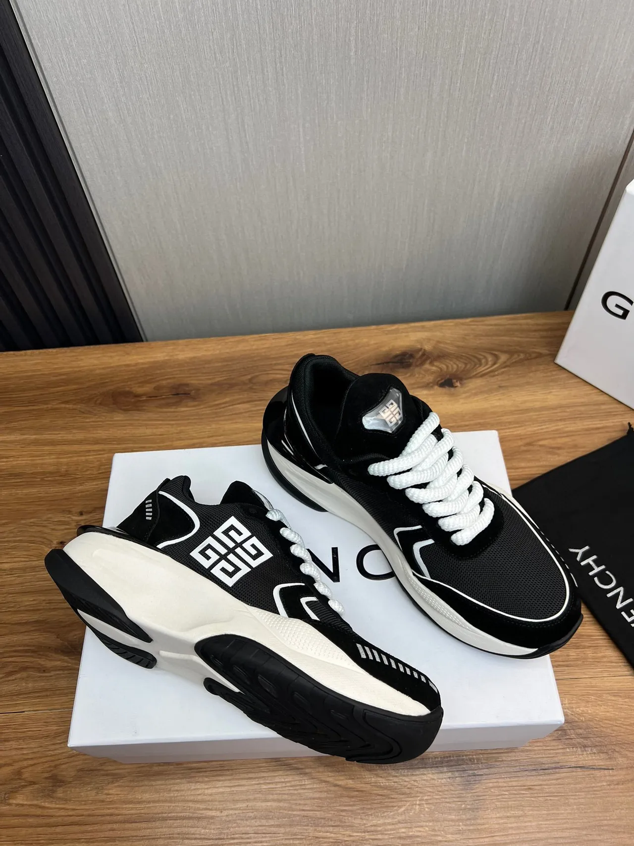 Givenchy Black White Sole Mesh Upper Chunky Sneakers