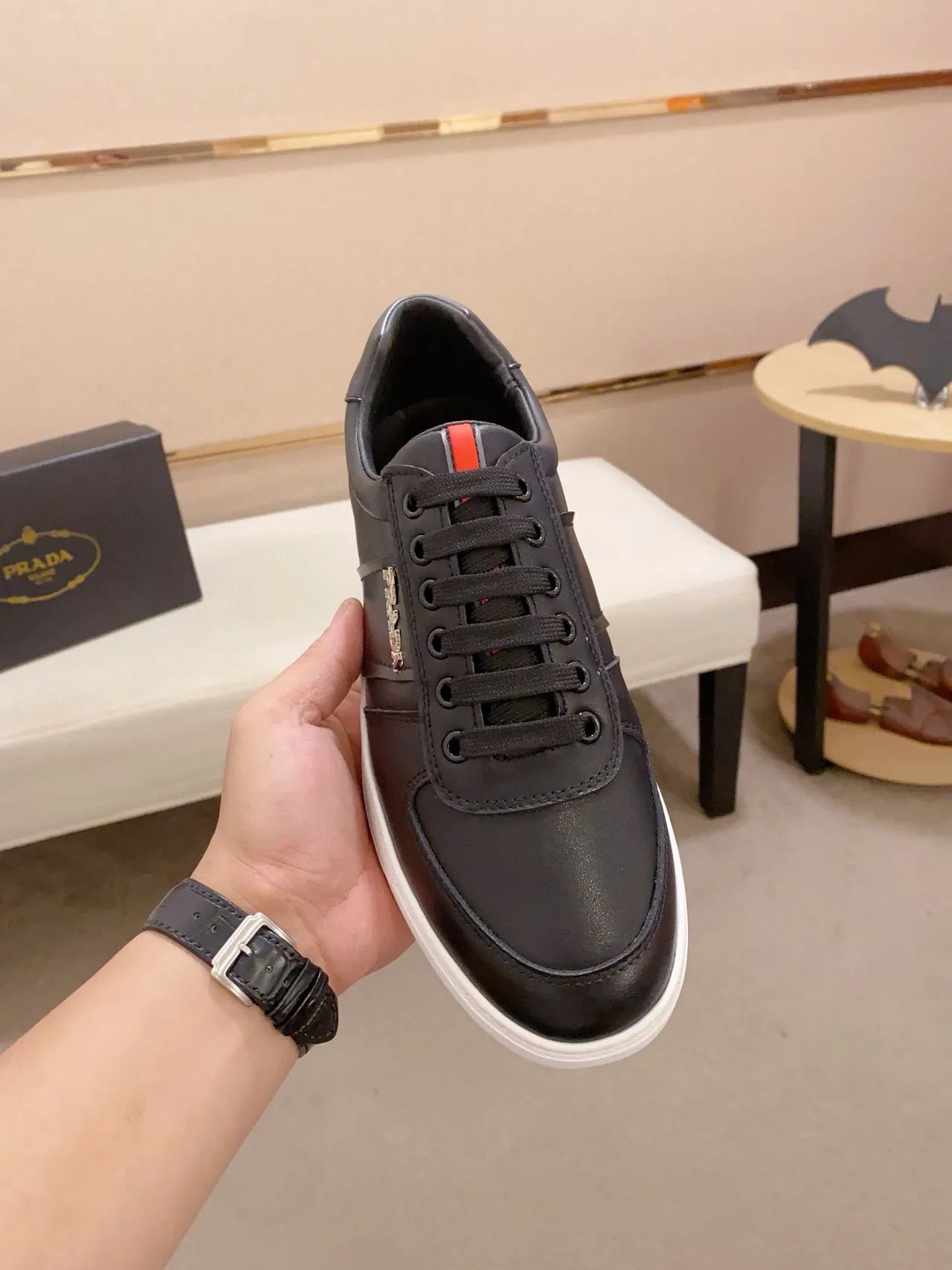 Prada Black Leather Side-Stripe Lifestyle Sneaker