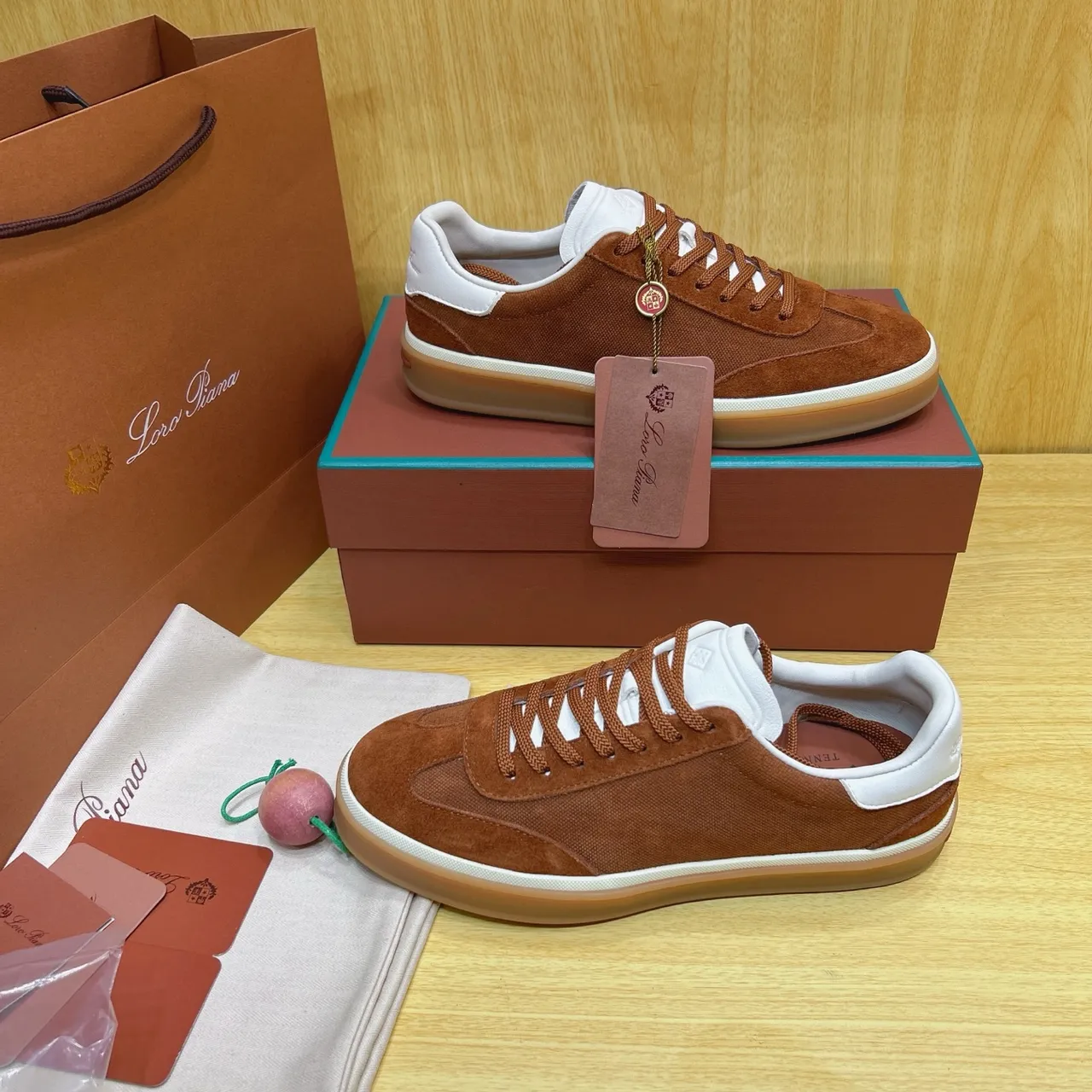 Loro Piana Brown Suede and Textile Low-Top Lifestyle Sneaker