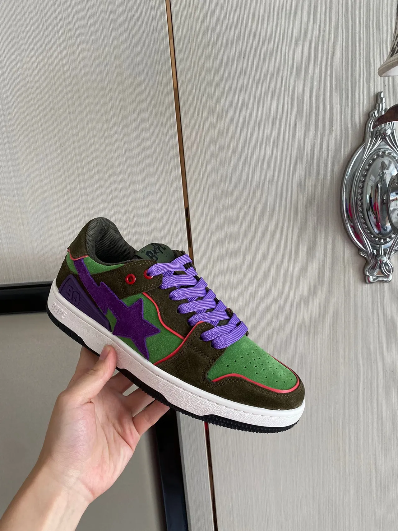 A Bathing Ape BAPE STA Army Green Purple Low-Top Suede And Textile Upper Lifestyle Sneakers