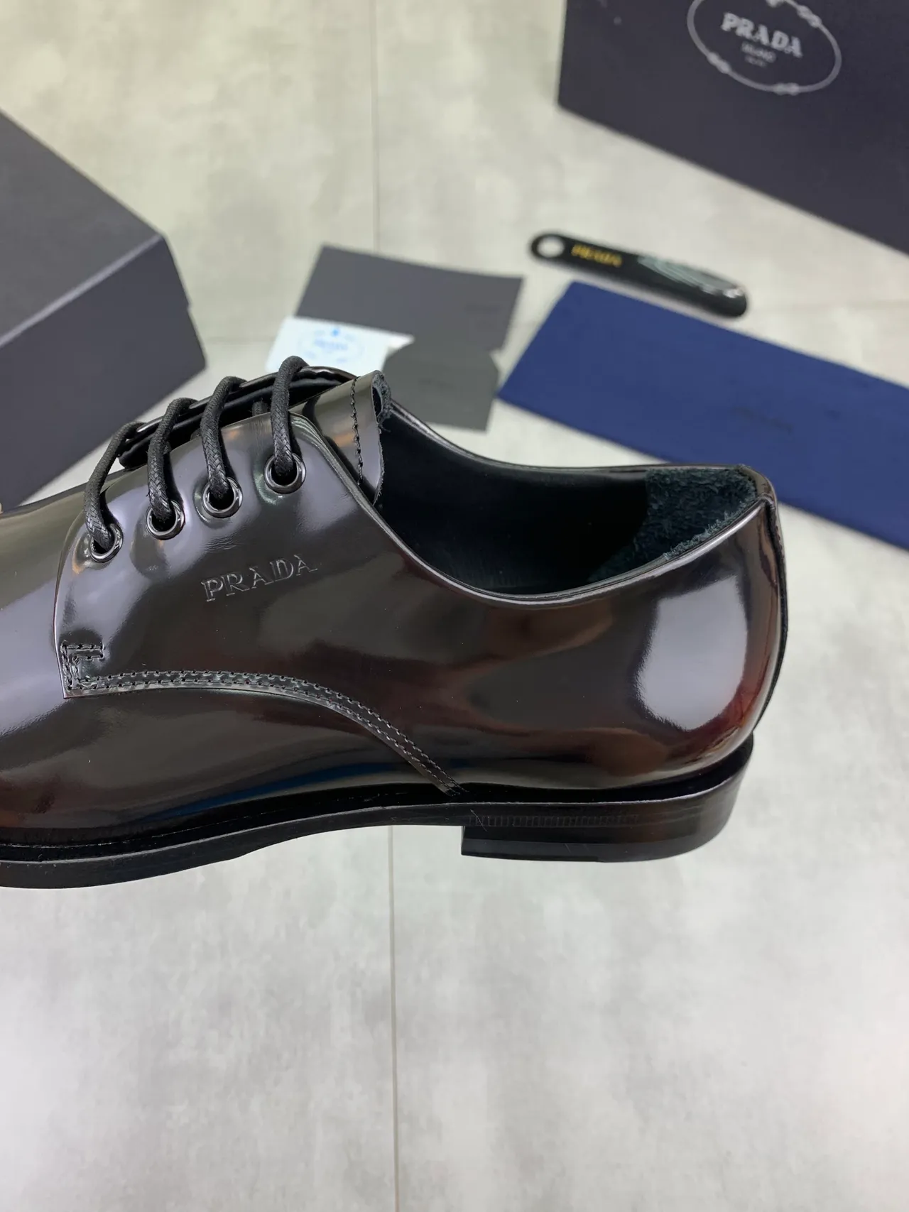 Prada Patent Leather Cap Toe Oxford Shoes