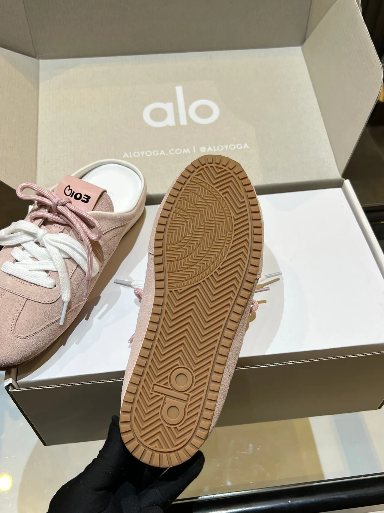 Alo Pink White Suede Upper Dual-Tone Laces Sneakers