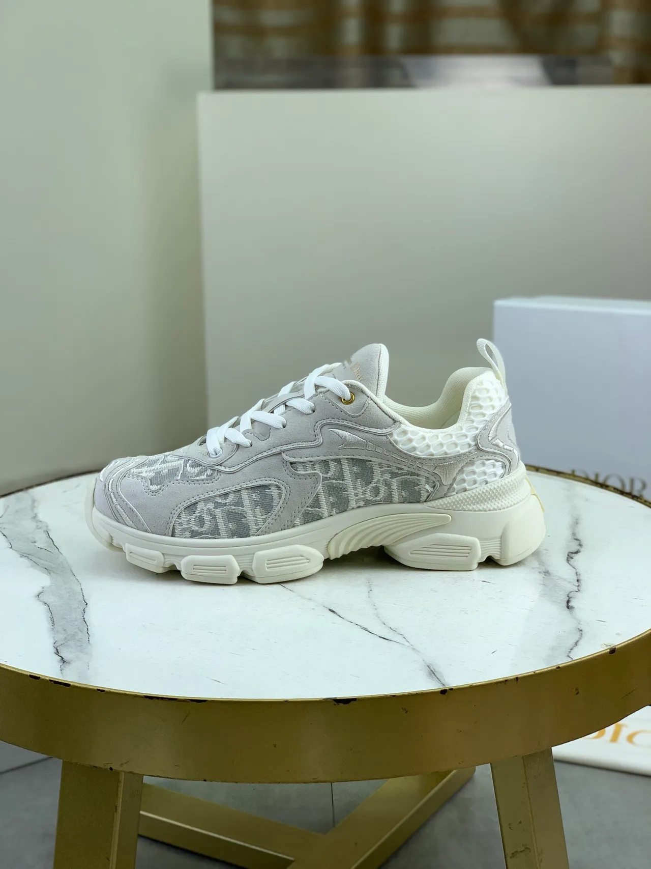 Dior Gray White Sole Oblique Monogram Overlay Chunky Sneakers