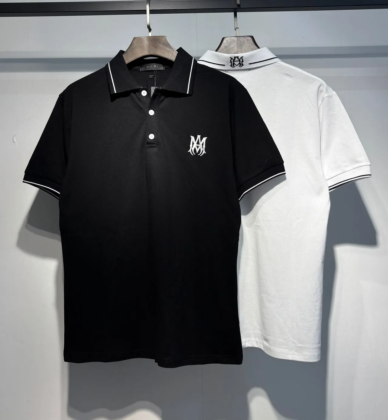 Amiri Monogram Black White Embroidered Contrast Piping Polo Shirt