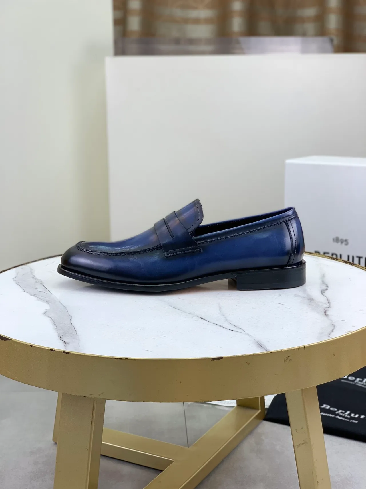Berluti Two-Tone Blue and Black Penny Loafers