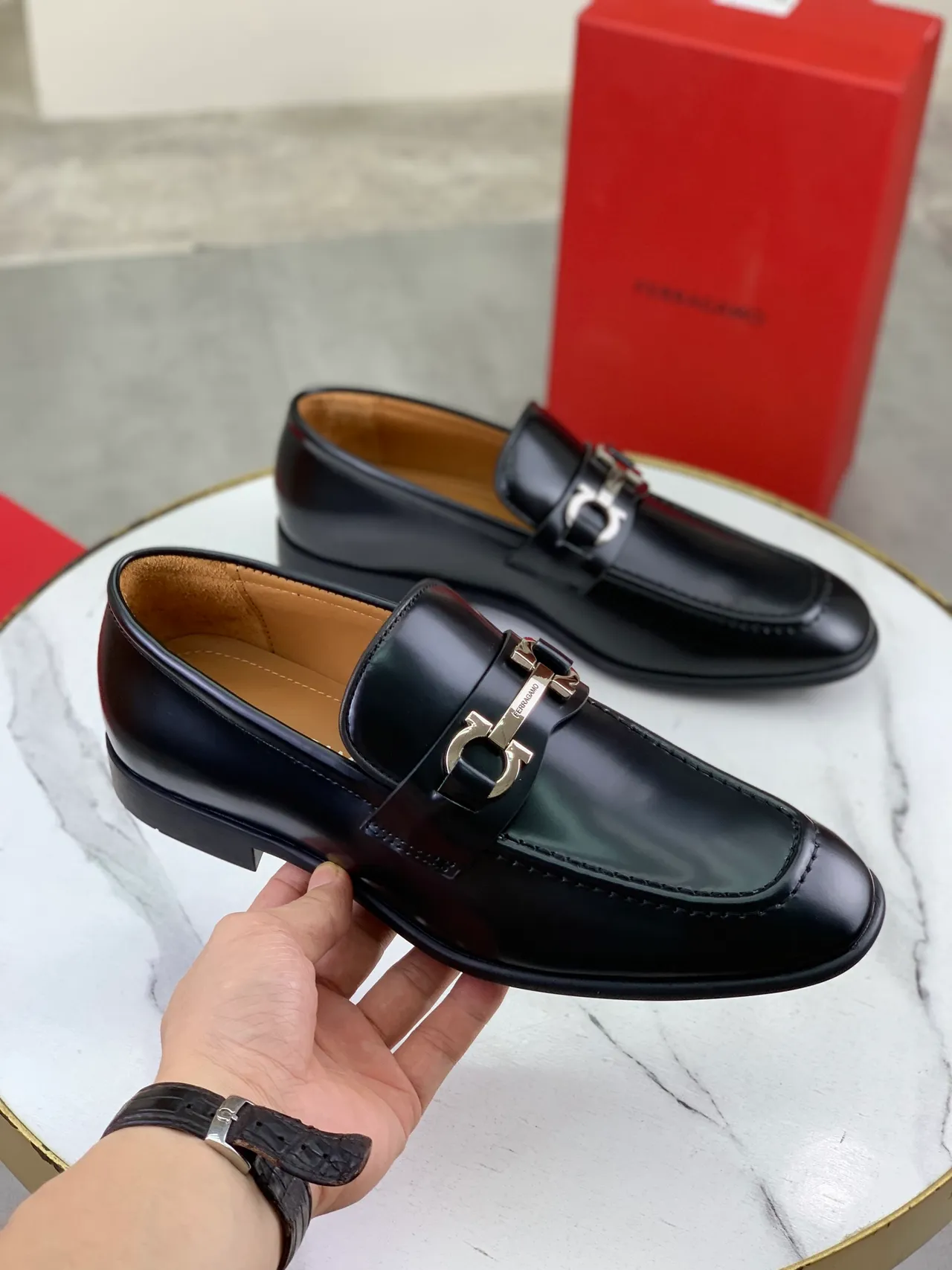 Salvatore Ferragamo Gancini Loafer Black Leather Loafers