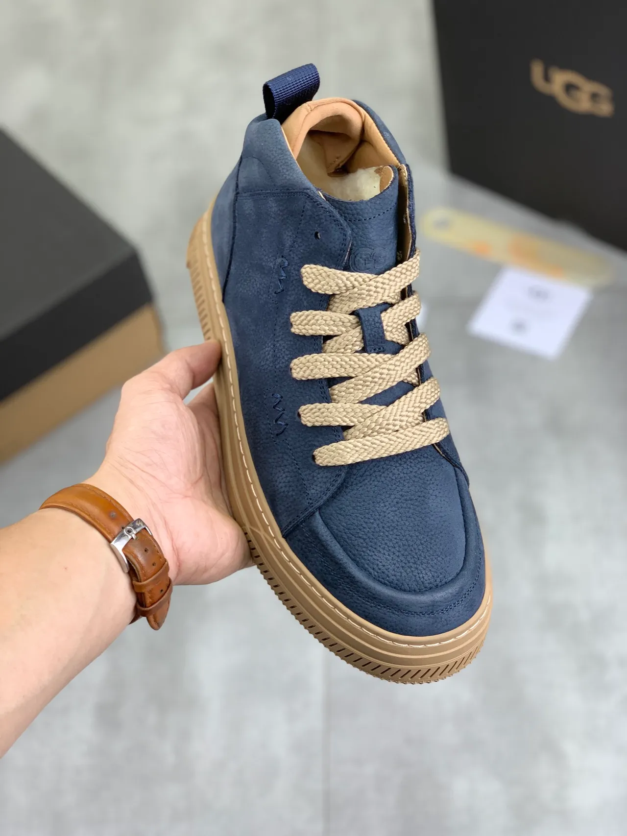 UGG Navy Suede High-Top Platform Sneakers