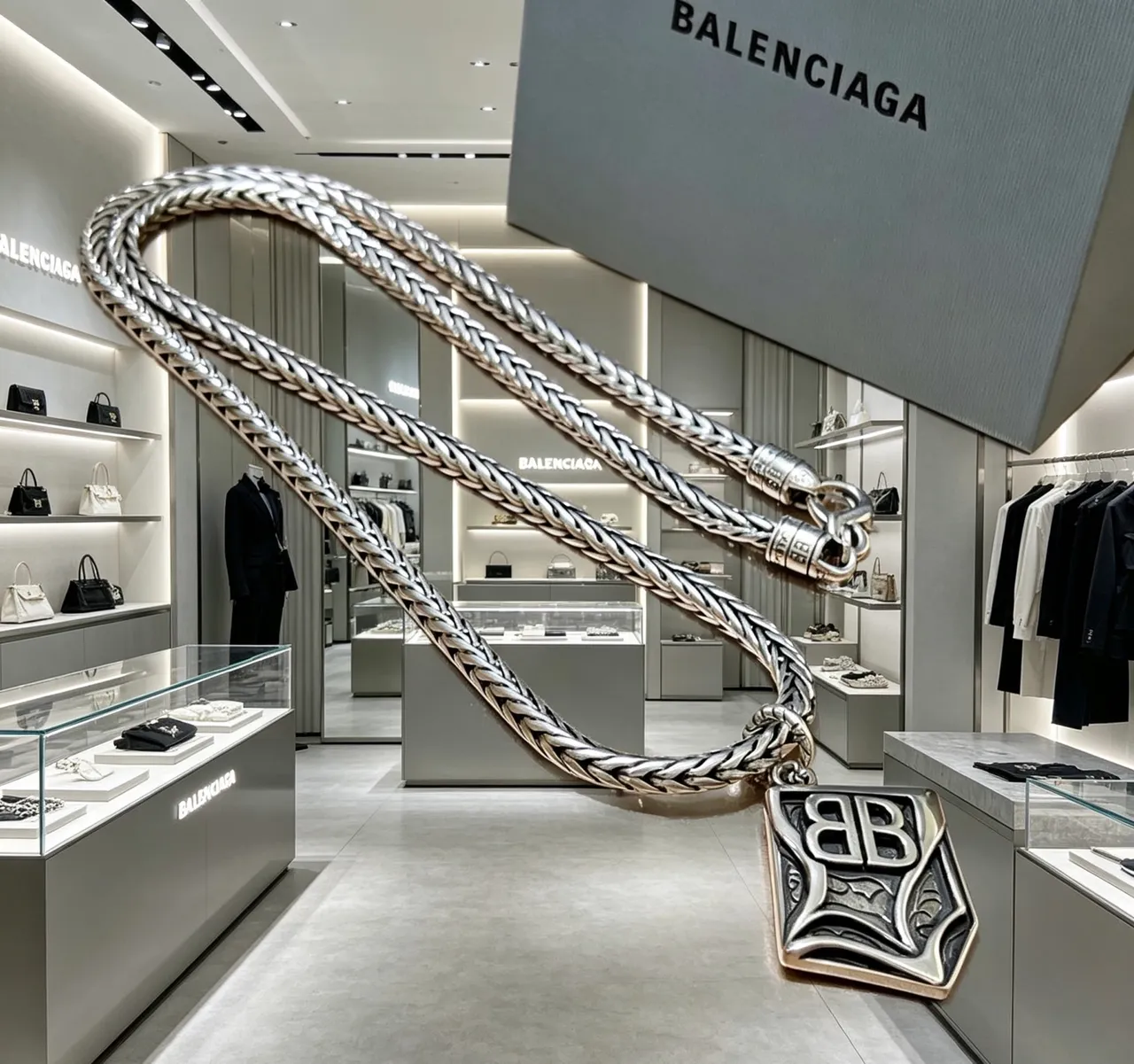 Balenciaga BB Chain Necklace Silver Metal Necklace