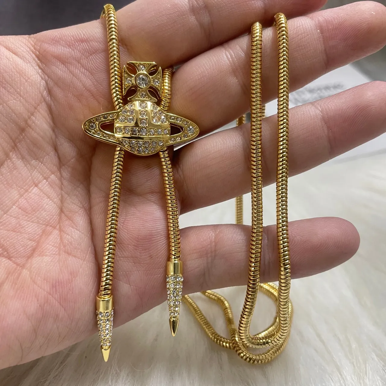 Vivienne Westwood Orb Crystal-Pavé Bolo Necklace