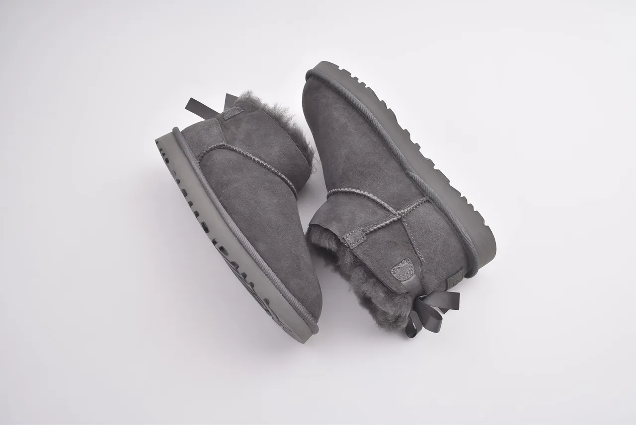 UGG Classic Mini Bailey Bow Charcoal Gray Snow Boots