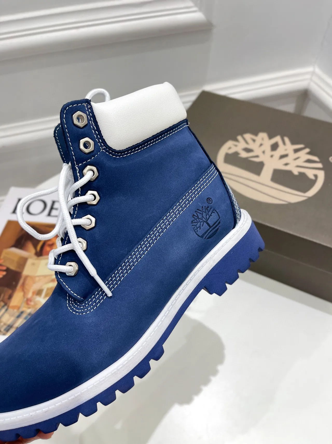 Timberland Premium 6-Inch Blue and White Work Boots