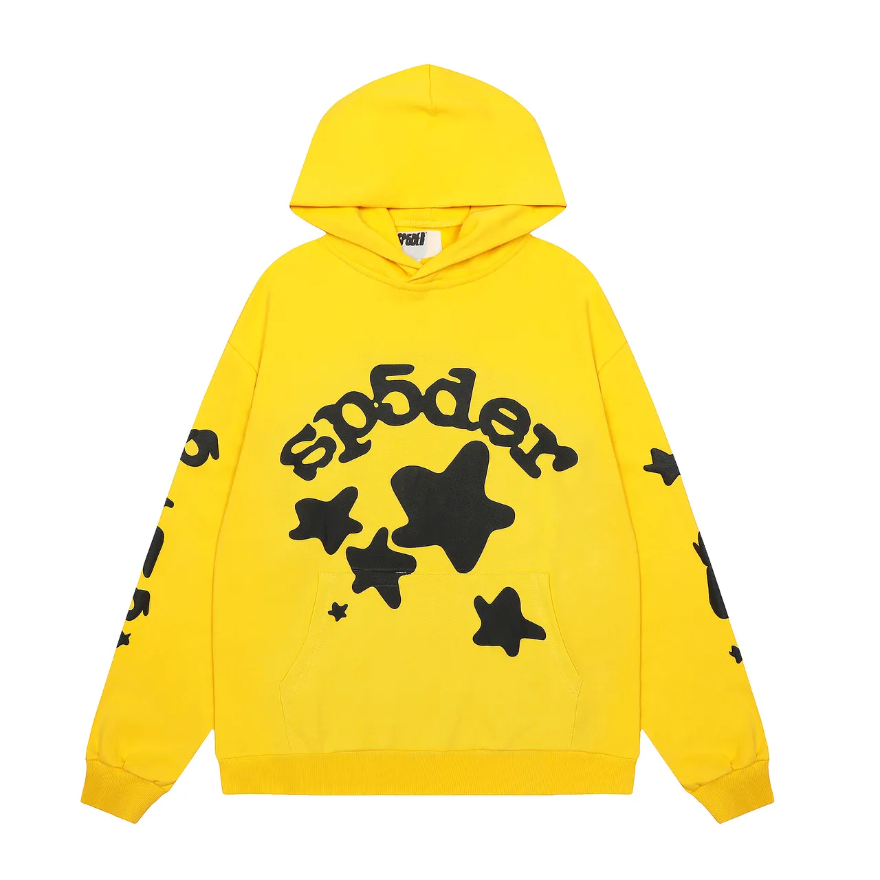 Sp5der Yellow Black Oversized Hoodie Graphic-Print Joggers Tracksuit