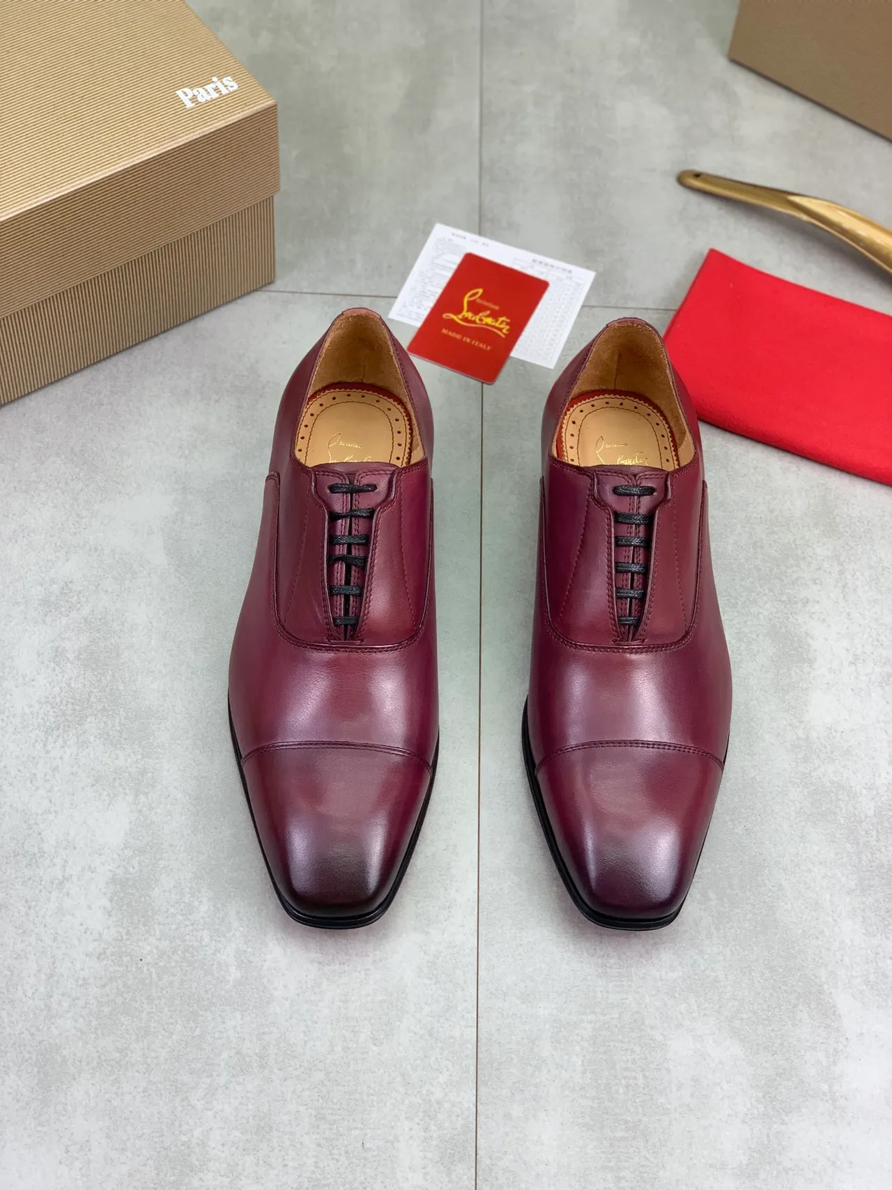 Christian Louboutin Burgundy Cap-Toe Oxford Shoes