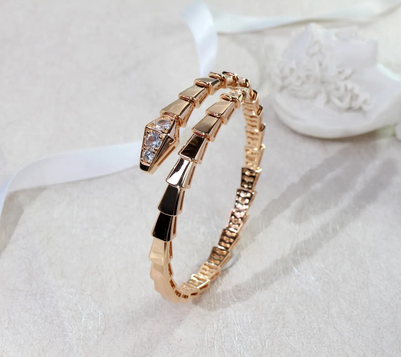 Bvlgari Serpenti Rose Gold Pavé Diamond Snake Bracelet