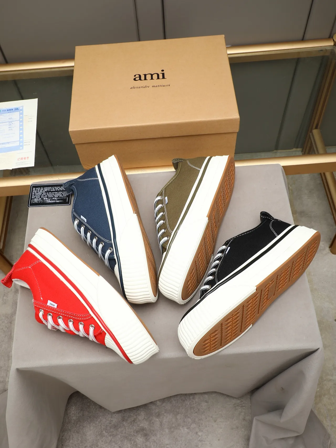 AMI Paris Platform Sneakers Red White Low-Top Suede Upper Lifestyle Sneakers