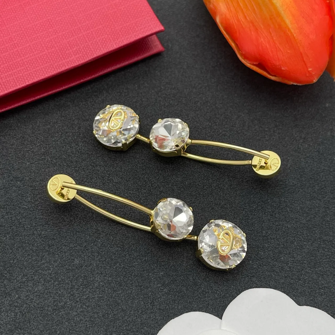 Valentino VLTN Triple Crystal Drop Earrings