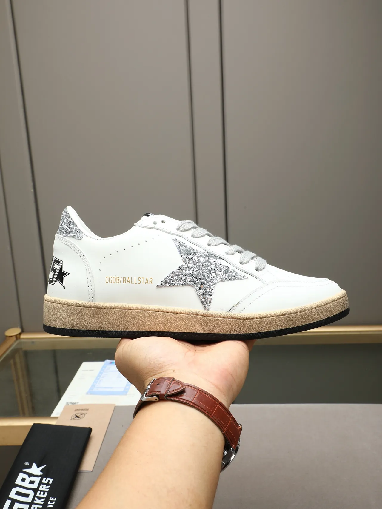 Golden Goose Ball Star White Leather Glitter Star Lifestyle Sneakers
