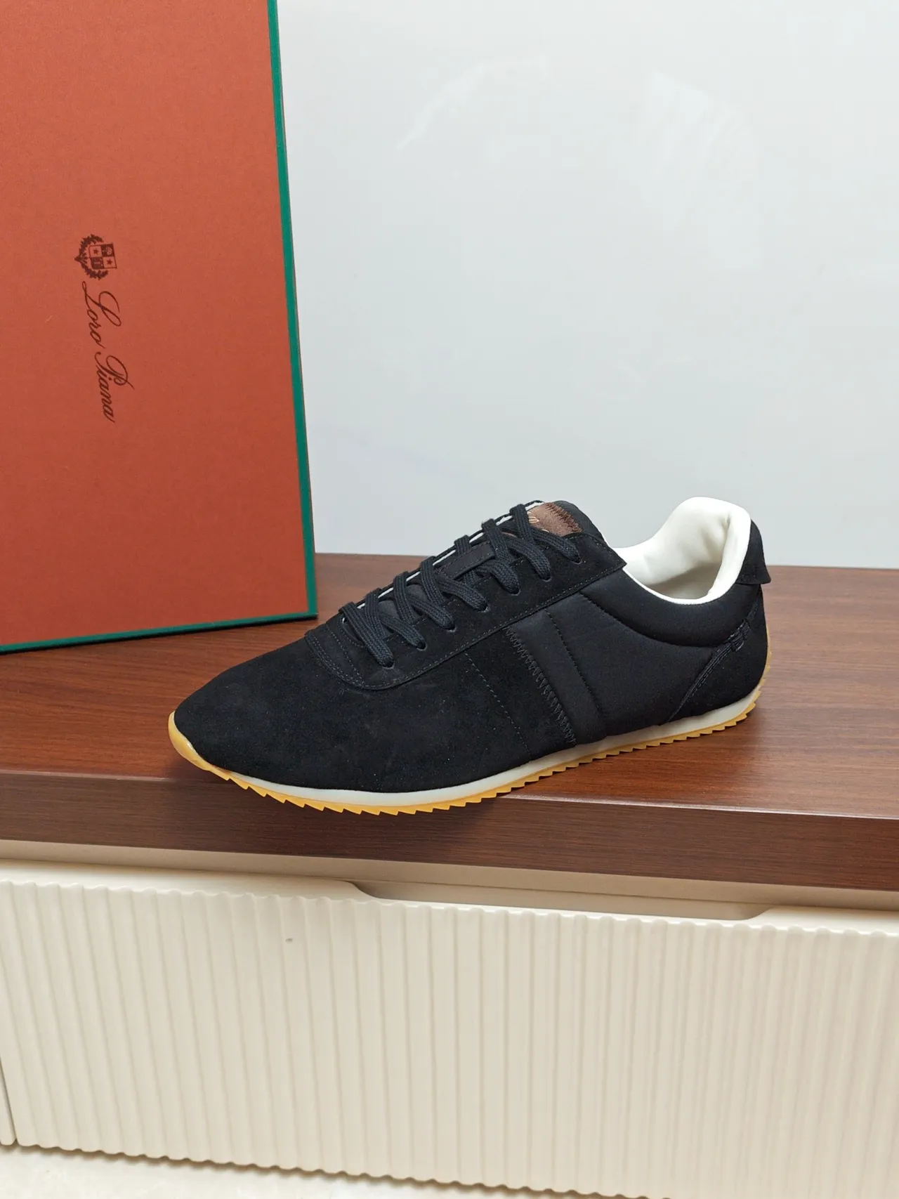 Loewe Black Beige Suede Upper Gum Rubber Sole Sneakers