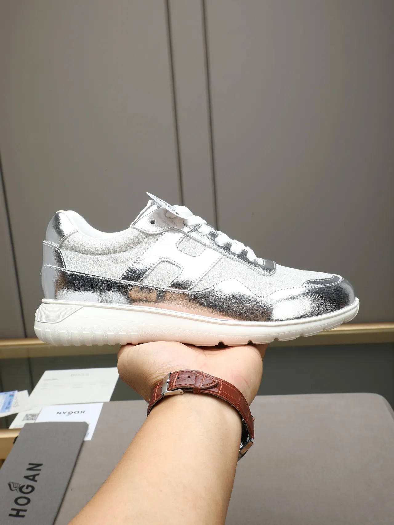 Hogan Metallic Silver Lifestyle Sneaker