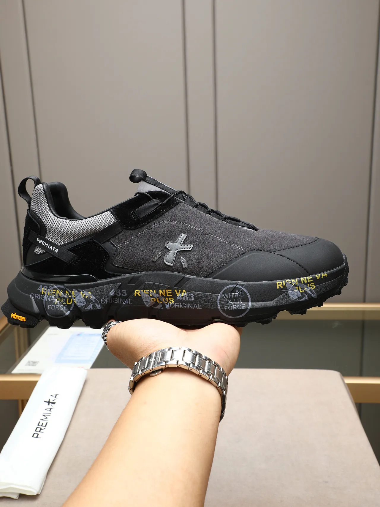 Premiata Black Gray Chunky Midsole Mixed Suede/mesh Upper Lifestyle Sneakers