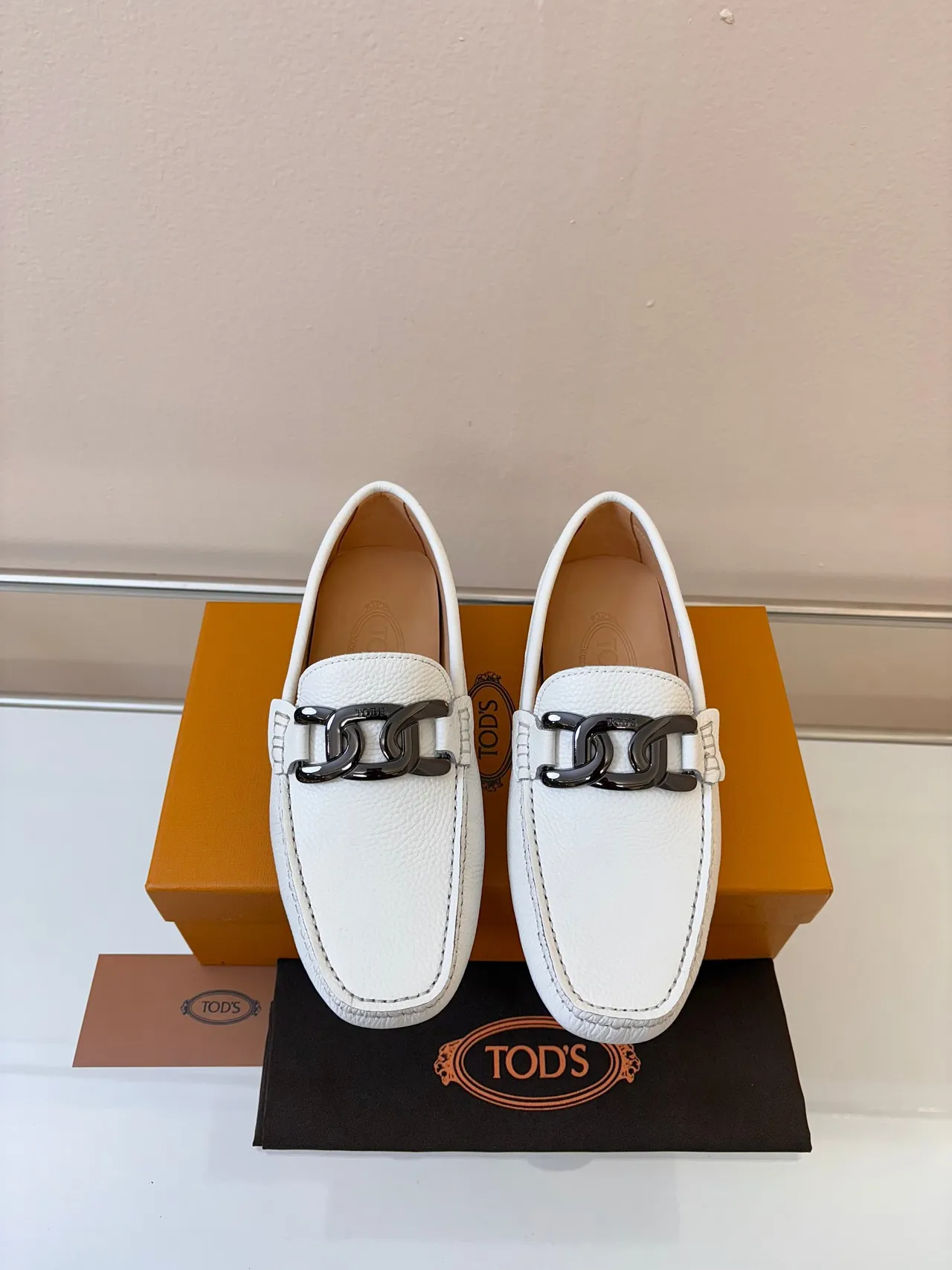 Tod's Gommino Horsebit Loafer White Pebbled Leather Loafers