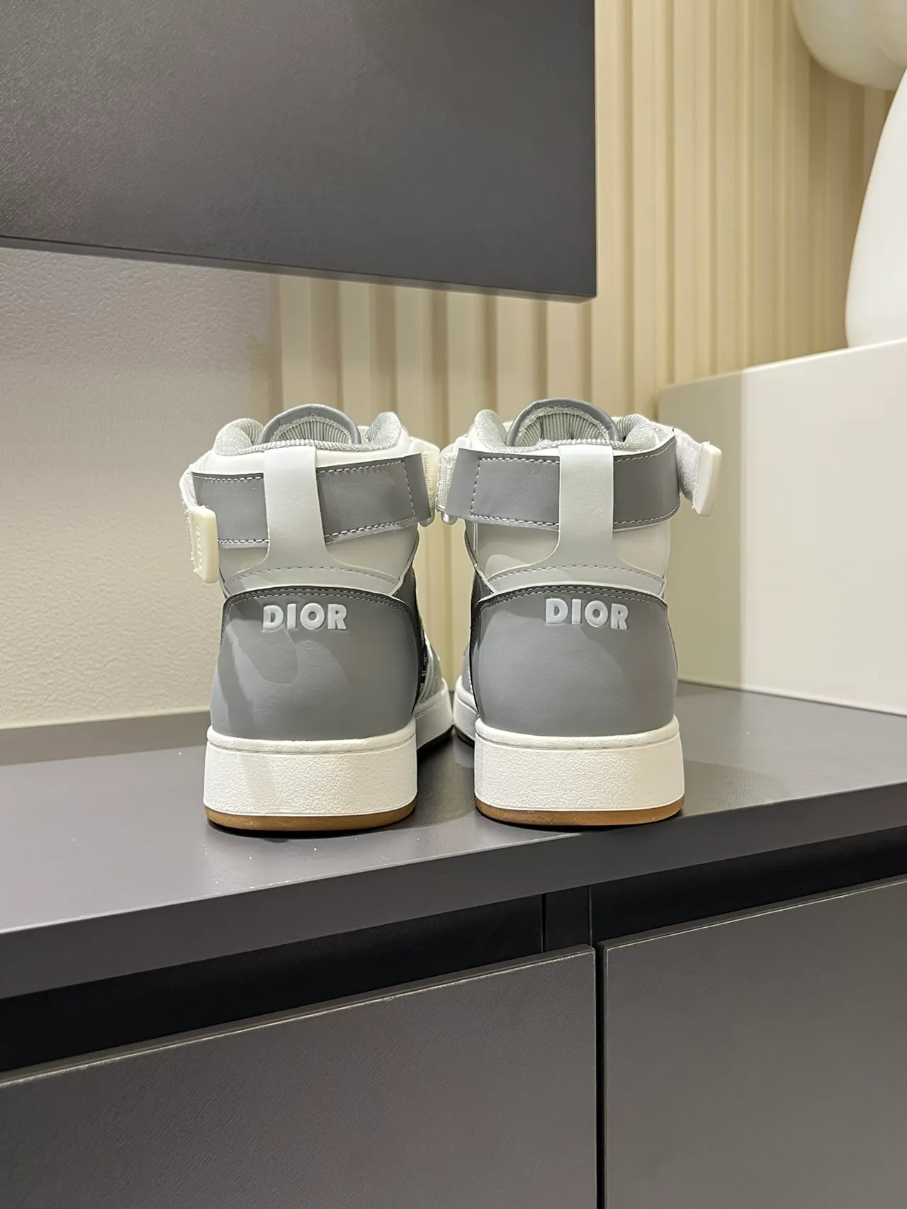 Dior B23 White and Gray Oblique Monogram High-Top Lifestyle Sneakers
