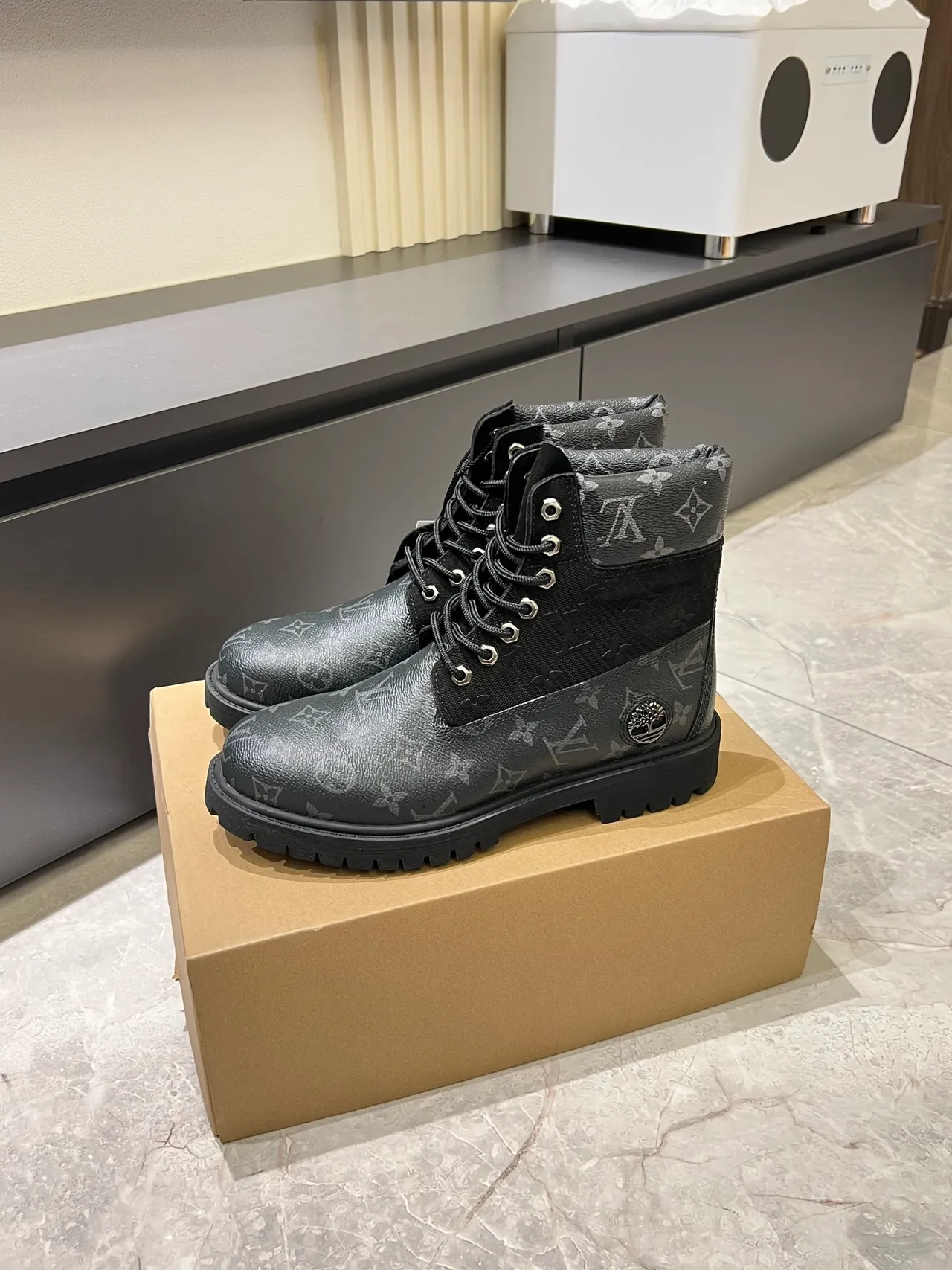 Timberland Premium 6-Inch Monogram-Print Black Work Boots