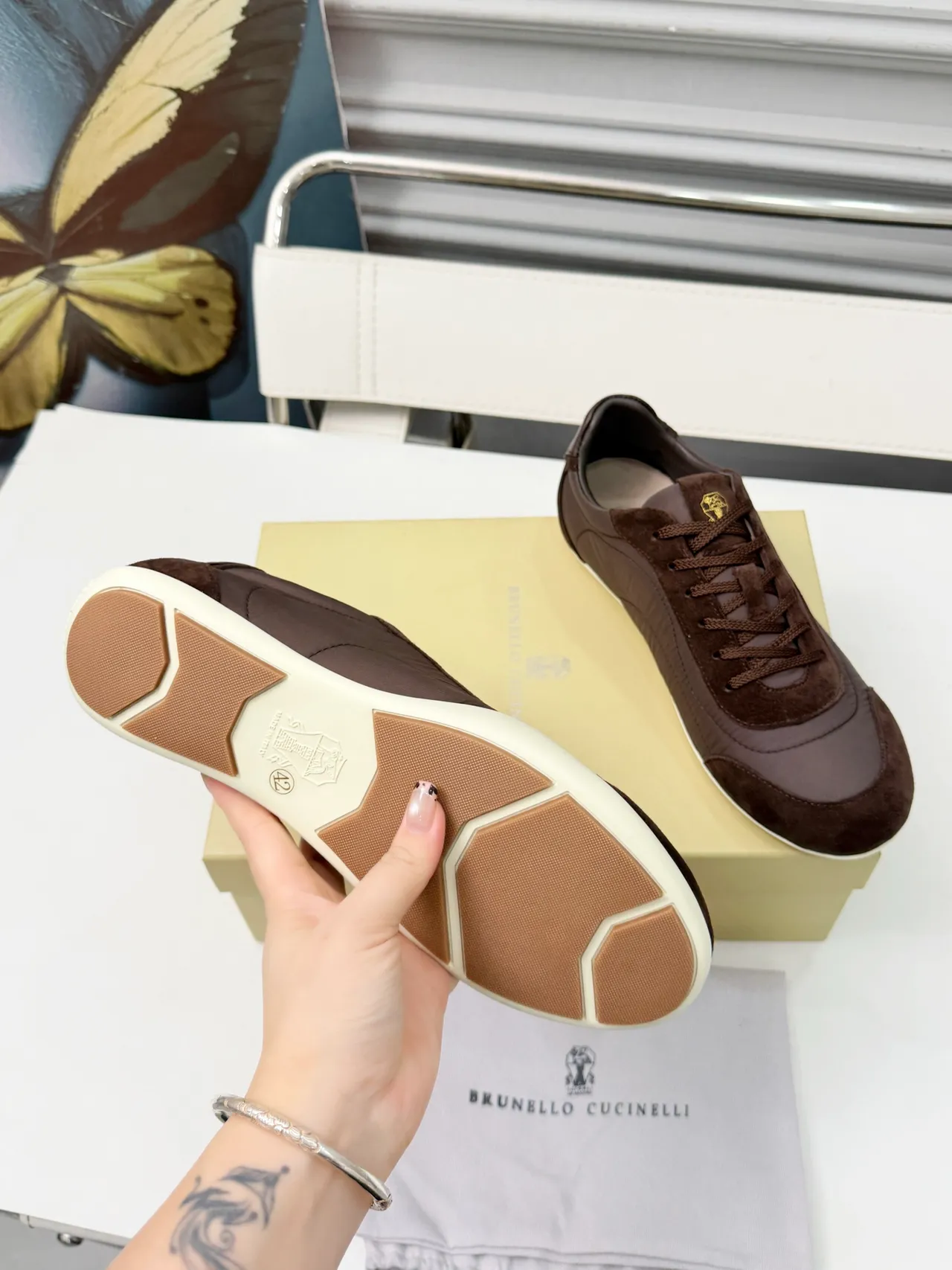 Brunello Cucinelli Brown Suede and Textile Low-Top Lifestyle Sneakers