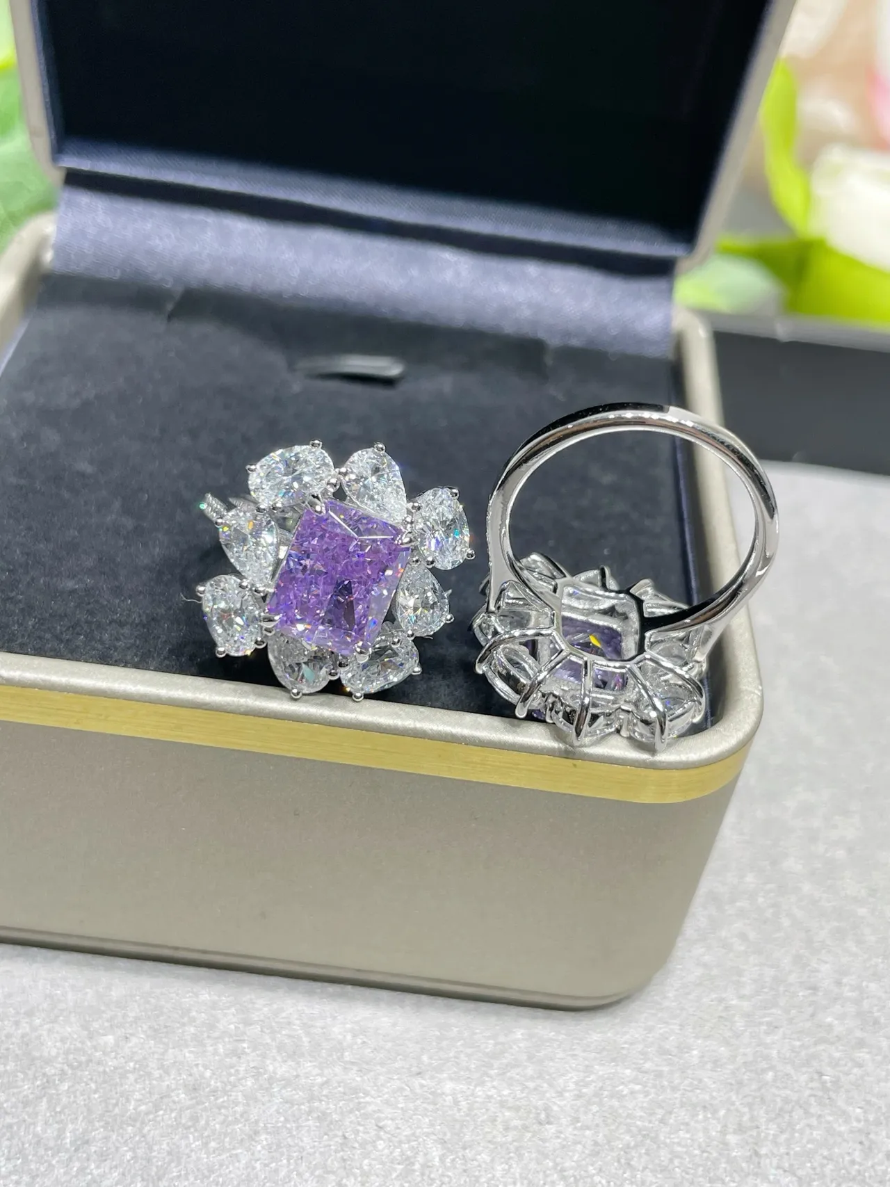 Purple Square Center Floral Cluster Earrings