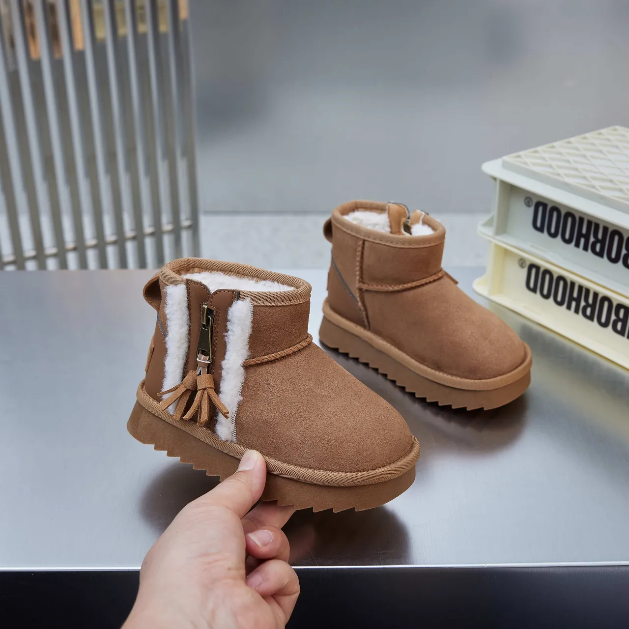 UGG Brown Beige Suede Upper Shearling-Lined Snow Boots
