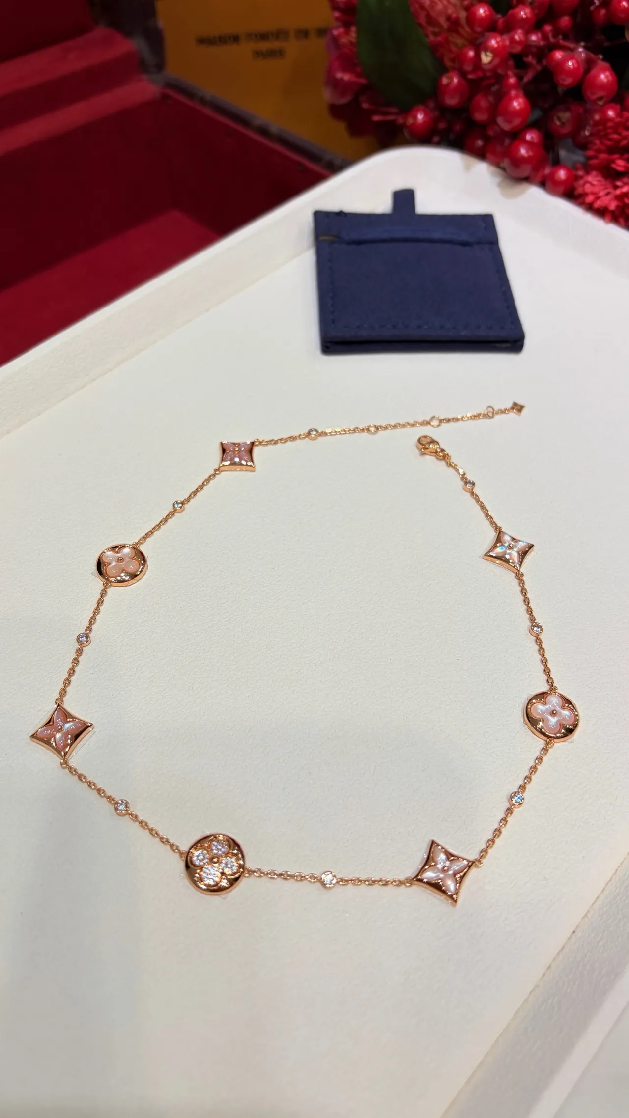 Louis Vuitton Monogram Flower Motif Rose Gold Necklace