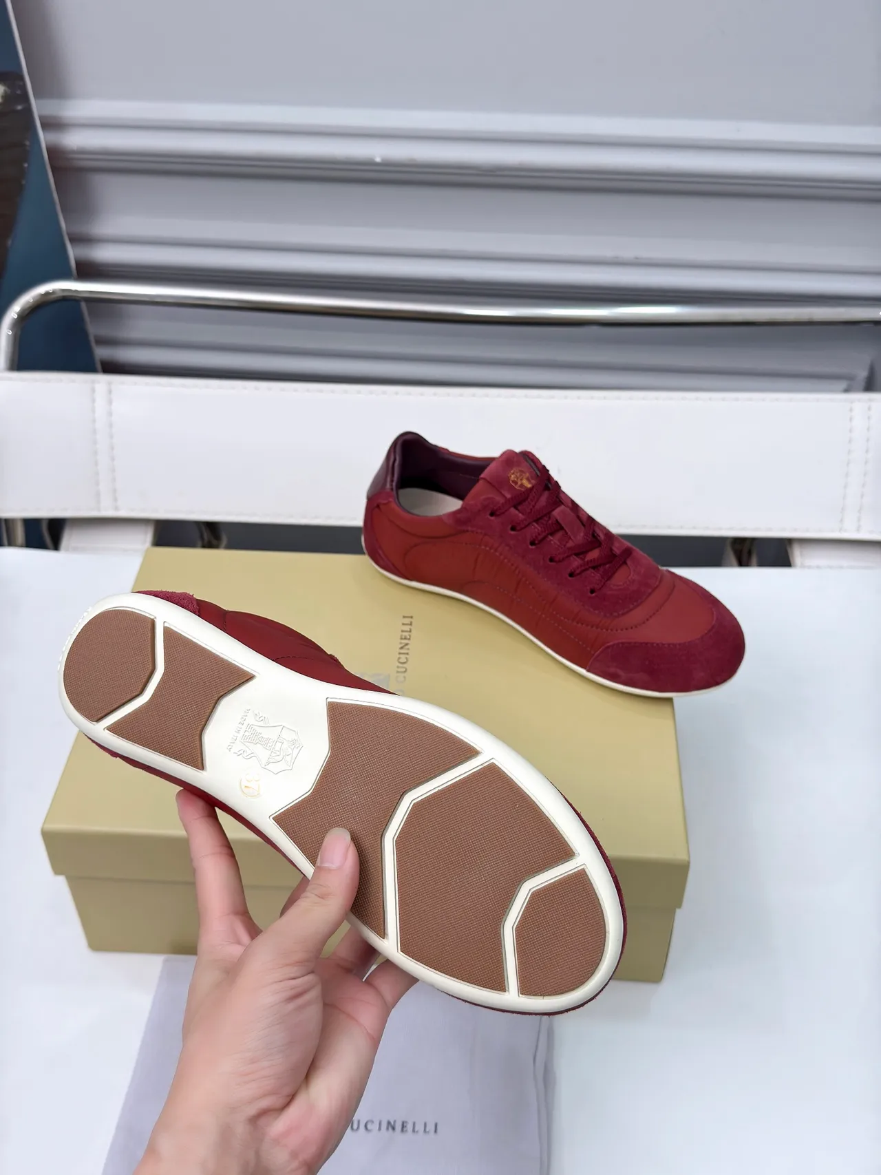 Polo Cucinelli Red Suede and Leather Panelled Lifestyle Sneakers