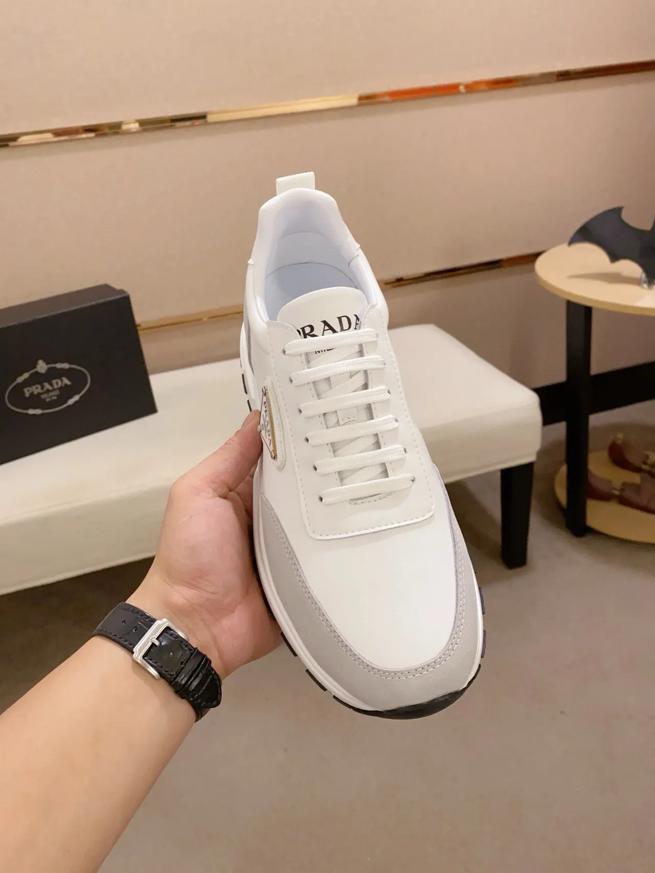Prada Cloudbust White and Gray Lifestyle Sneakers