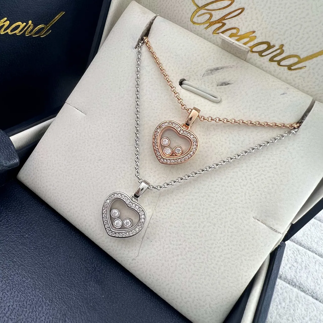 Chopard Happy Hearts Heart-Shaped Pavé Diamond Floating Charm Necklaces