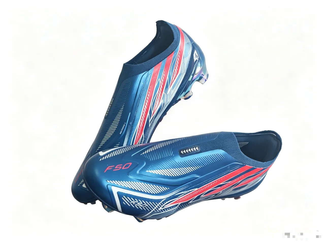Puma Blue Red Low-Cut Sock-Fit Upper Iridescent Thermoplastic Outsole Firm-Ground Soccer Shoes