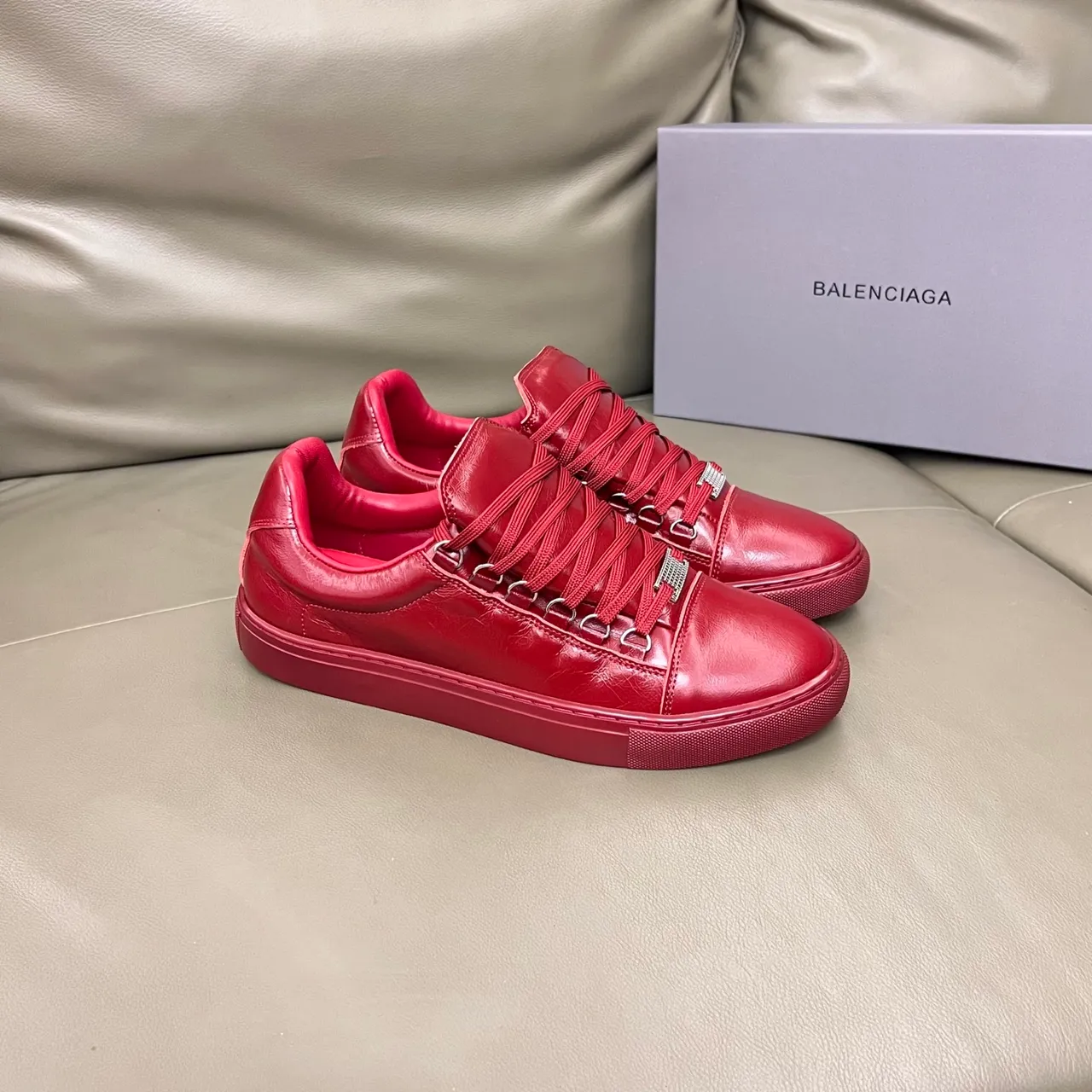 Balenciaga Red Leather Low-Top Lifestyle Sneakers