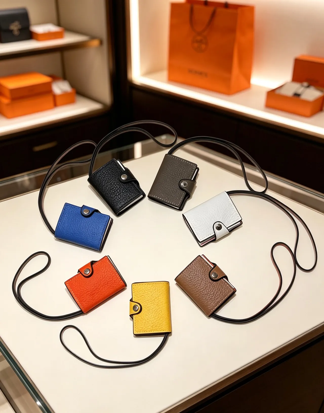 Hermès Multicolor Pebbled Leather Snap-Button Strap Closure Card Holder