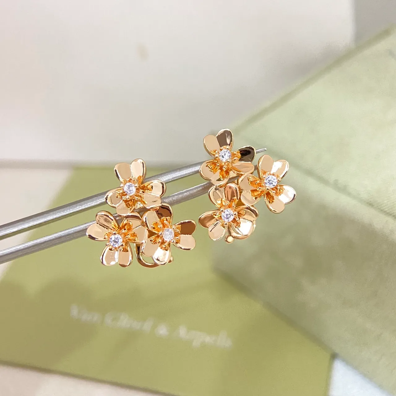 Van Cleef & Arpels Gold Silver Floral Cluster Five-Petal Blossoms Earrings