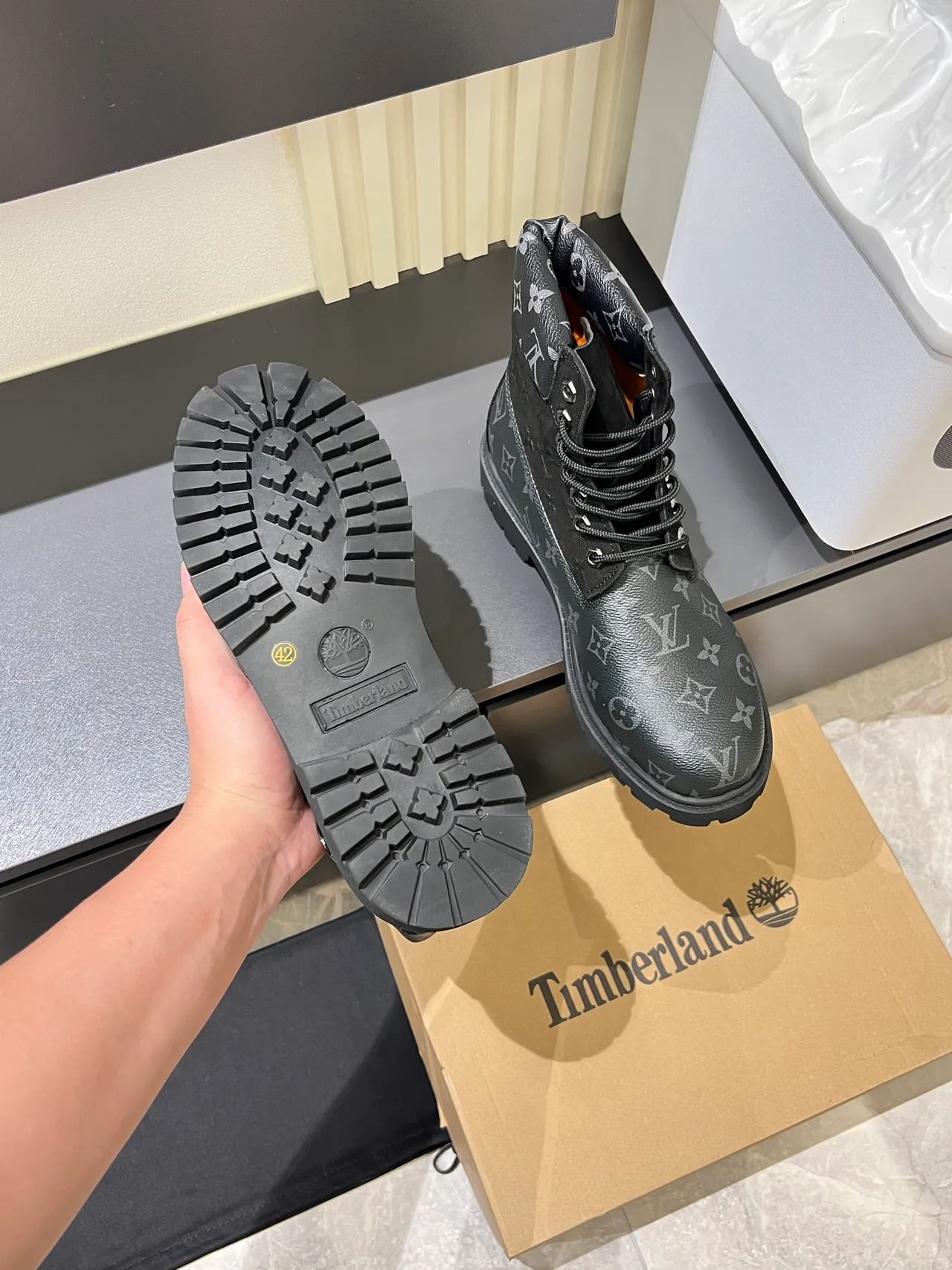 Timberland Premium 6-Inch Monogram-Print Black Work Boots