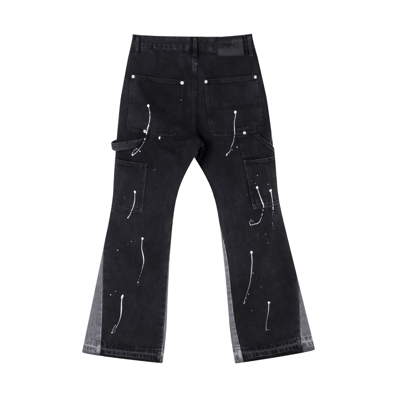 Black Paint-Splatter Flared Contrast-Panel Jeans