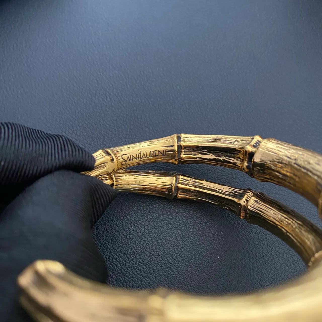 Saint Laurent Bamboo Open Cuff Gold Bracelet