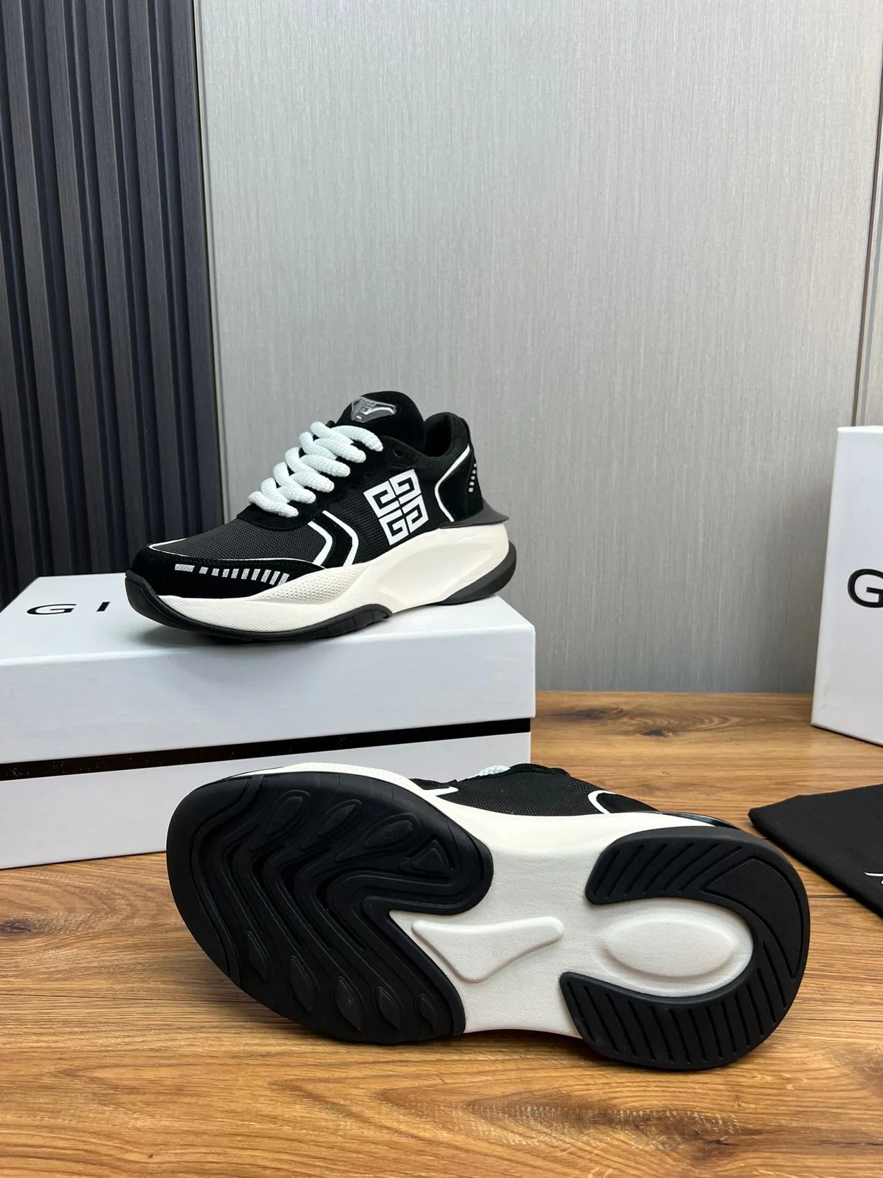 Givenchy Black White Sole Mesh Upper Chunky Sneakers