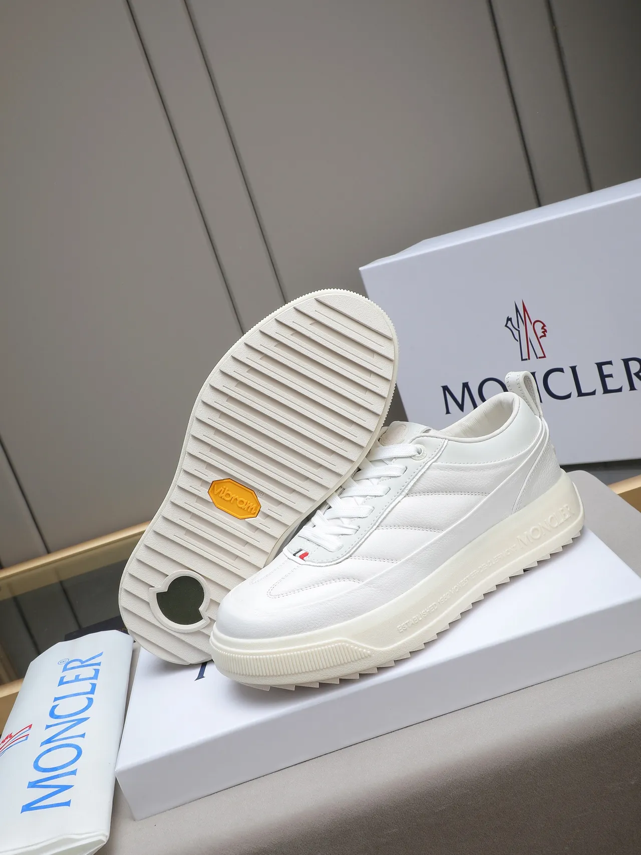 Moncler White Leather Platform Sneaker