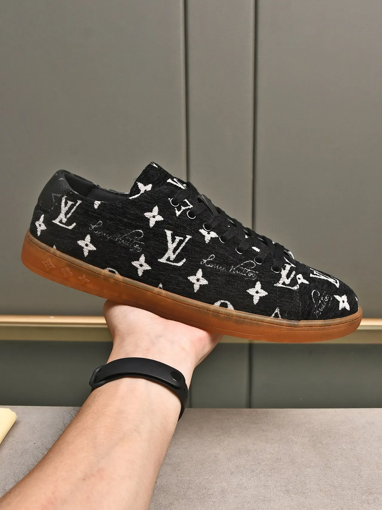 Louis Vuitton Black White Monogrammed Textile Upper Gum Rubber Sole Lifestyle Sneakers