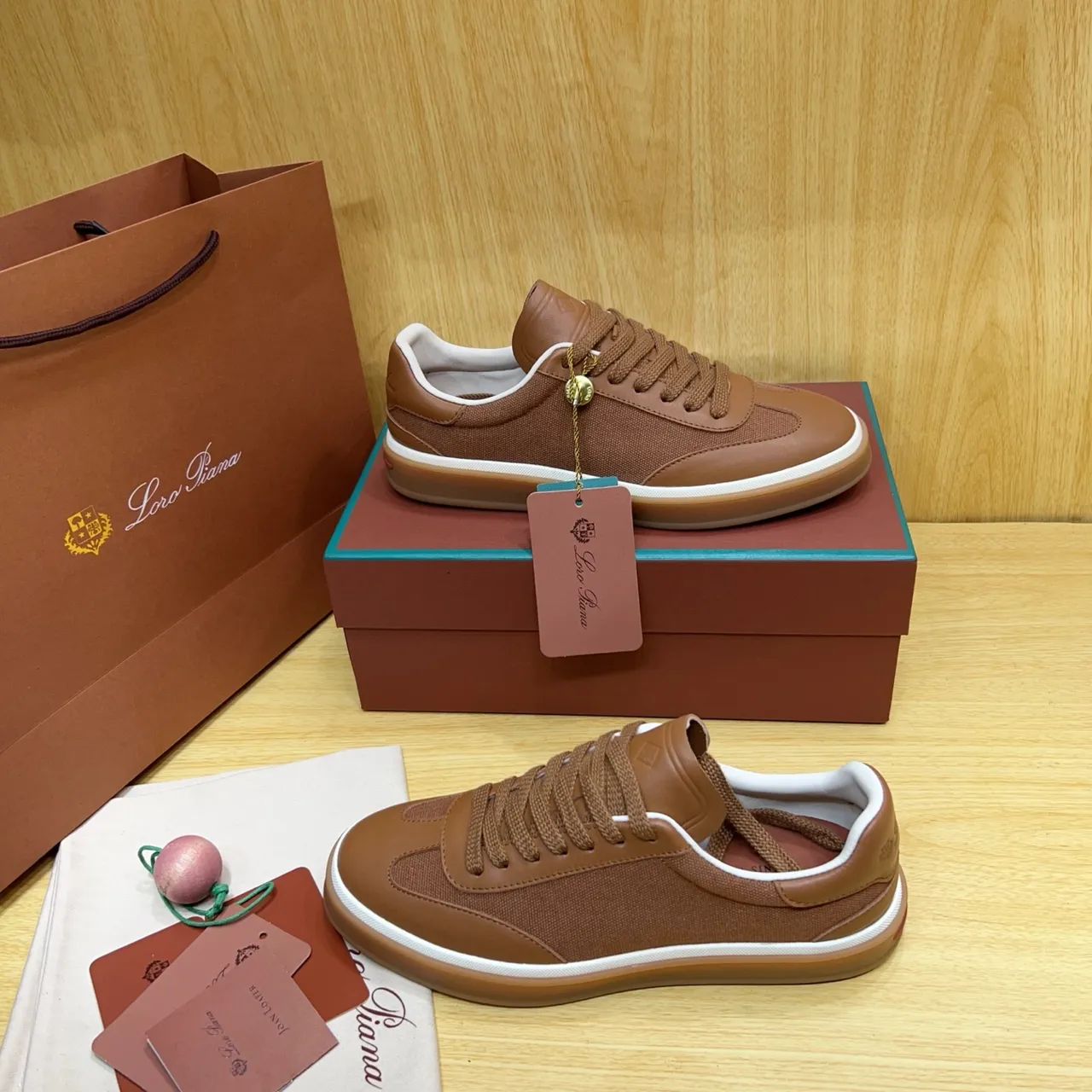Loro Piana Brown Leather and Textile Low-Top Lifestyle Sneaker